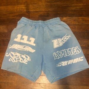 washed light blue limited  puff print shorts